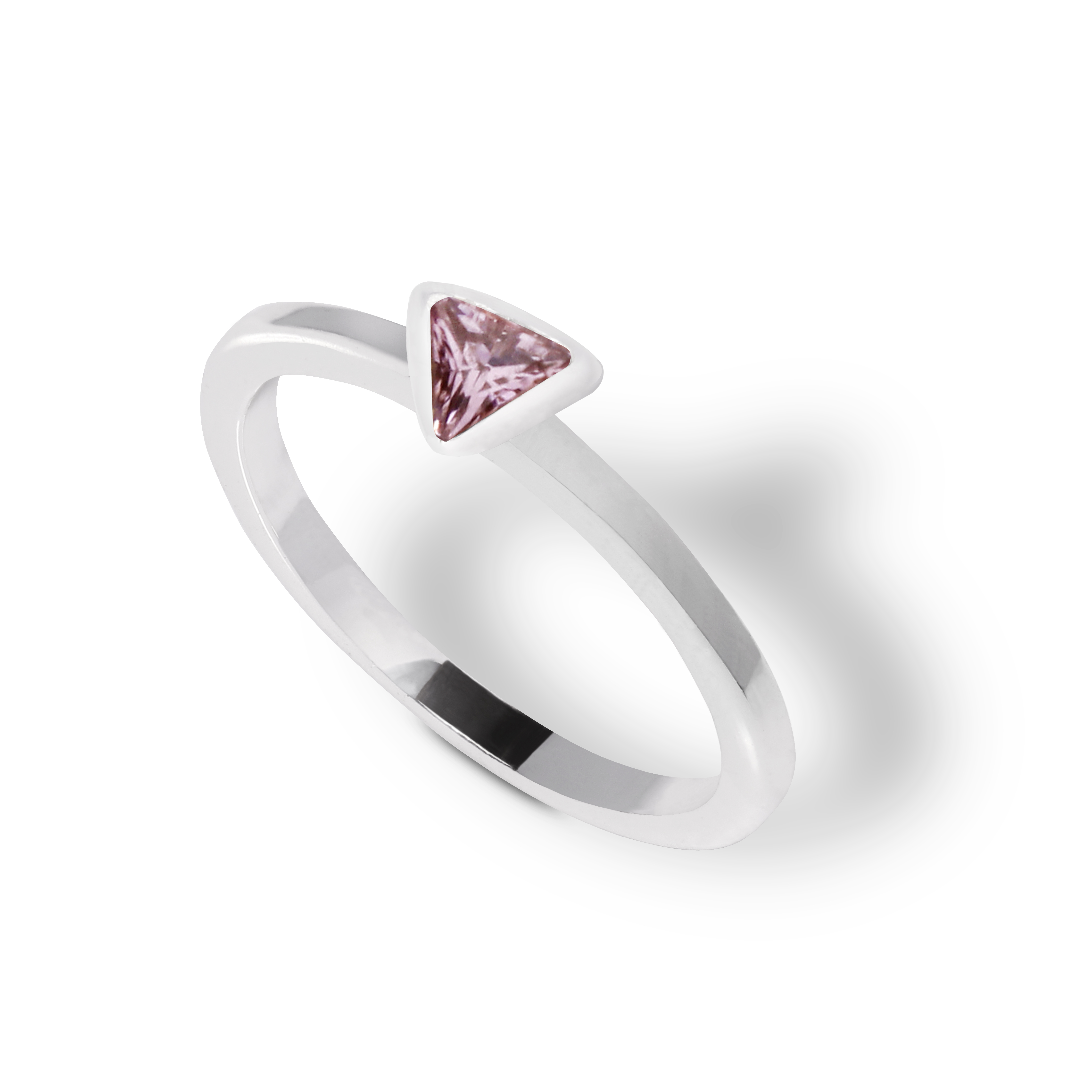 Sterling Silver Triangular White-Pink CZ Ring
